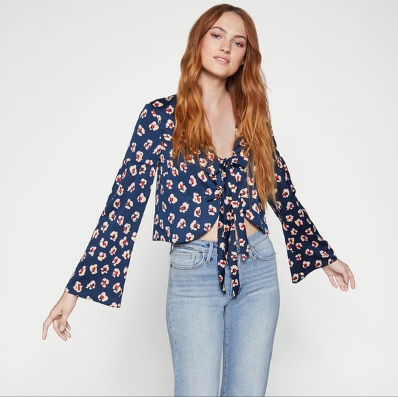 BCBGeneration Shirt Floral Blouse S Belle Sleeves - Picture 2 of 6